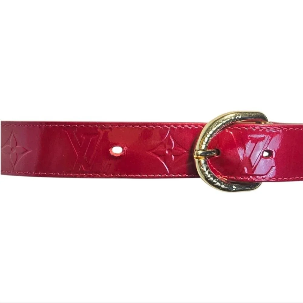 Louis Vuitton Red Vernis Leather Belt Gold Buckle Size 90/36 Made in France